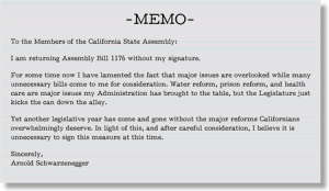 Governor Arnold Schwarzenegger's veto memo