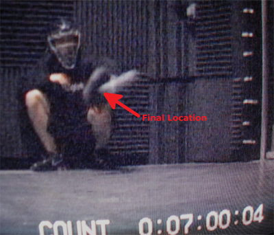 Figure 3. Still photo from Camera 3 showing how the final location was obtained